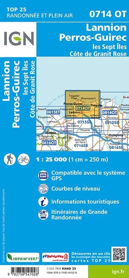 Carte IGN lannion perros guirec 0714OT série Top 25