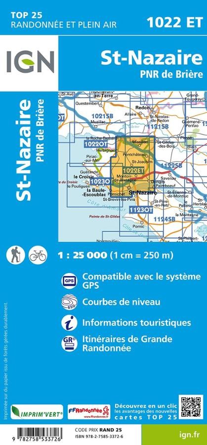 Carte IGN saint nazaire parc naturel briere 1022ET série Top 25