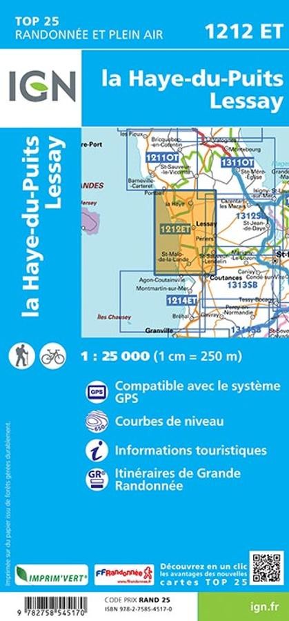 Carte IGN la haye du puits lessay 1212ET série Top 25