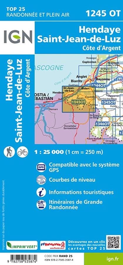 Carte IGN hendaye saint jean de luz 1245OT série Top 25