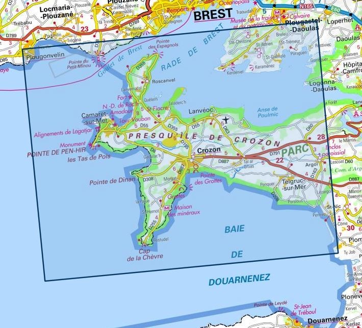 Carte IGN presqu ile crozon camaret sur mer 0418ET série Top 25