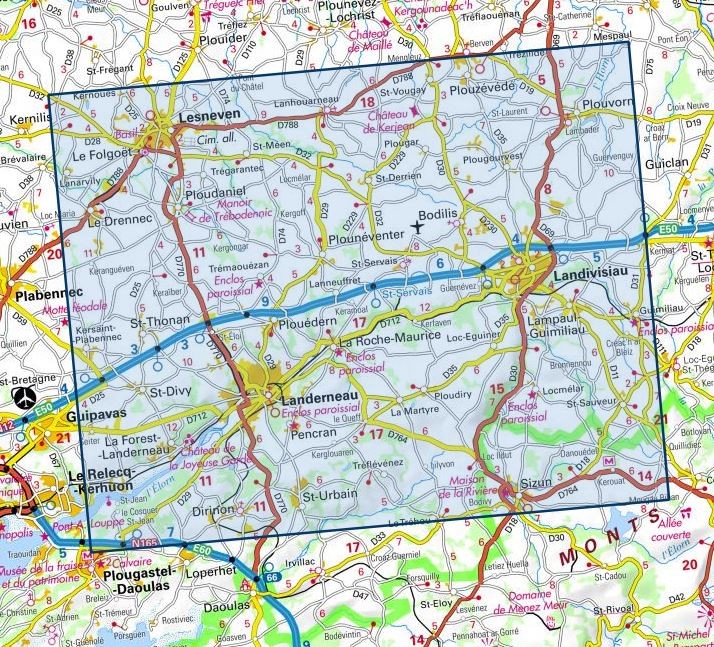 Carte IGN landerneau landivisiau parc armorique 0516OT série Top 25
