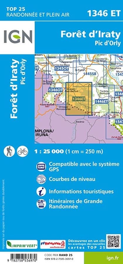 Carte IGN foret irati pic orhy 1346OT série Top 25