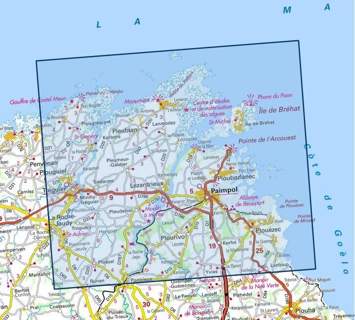 Carte IGN paimpol treguier ile de brehat 0814OT série Top 25