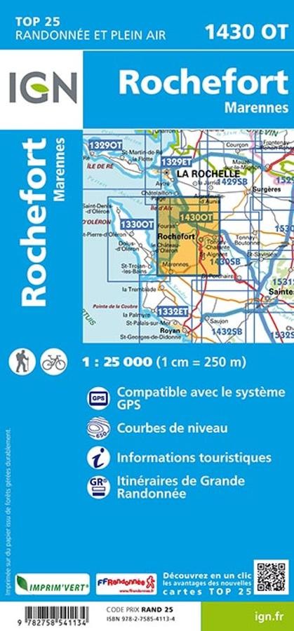 Carte IGN rochefort marennes 1430OT série Top 25