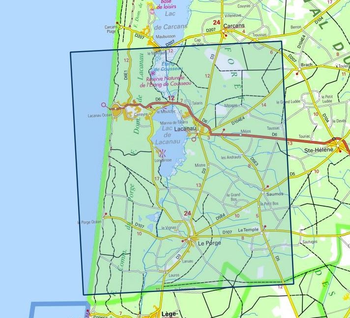 Carte IGN Lac de Lacanau le Porge 1336ET série Top 25