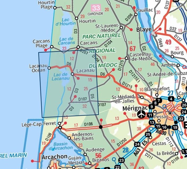 Carte IGN Lac de Lacanau le Porge 1336ET série Top 25