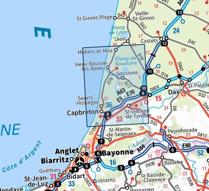 Carte IGN Capbreton vieux boucau lac Soustons Hossegor 1343OT série Top 25