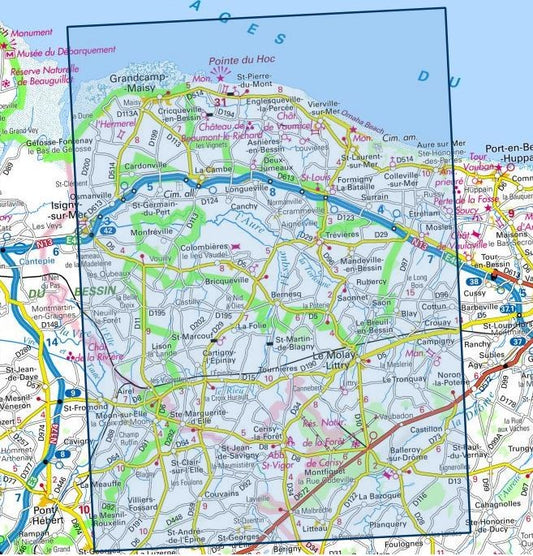 Carte IGN pointe du hoc omaha beach foret de cerisy 1412OT série Top 25