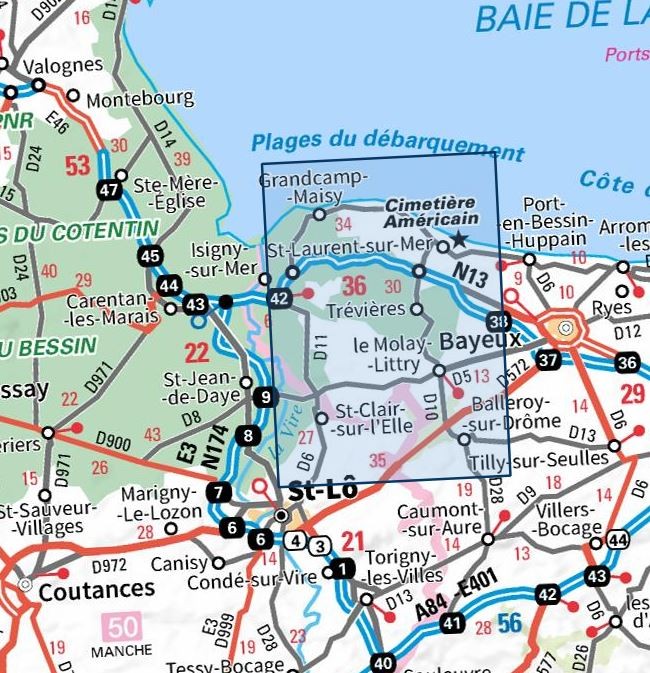 Carte IGN pointe du hoc omaha beach foret de cerisy 1412OT série Top 25