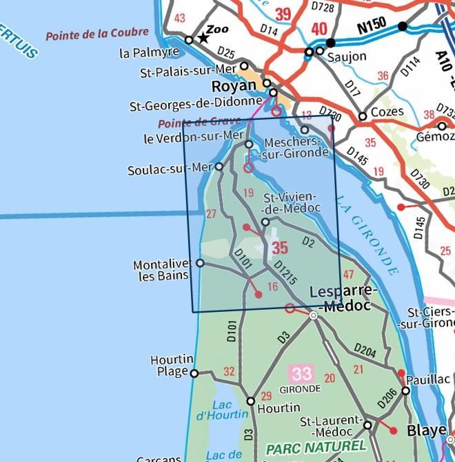 Carte IGN soulac sur mer montalivert pointe de grave 1433OT série Top 25