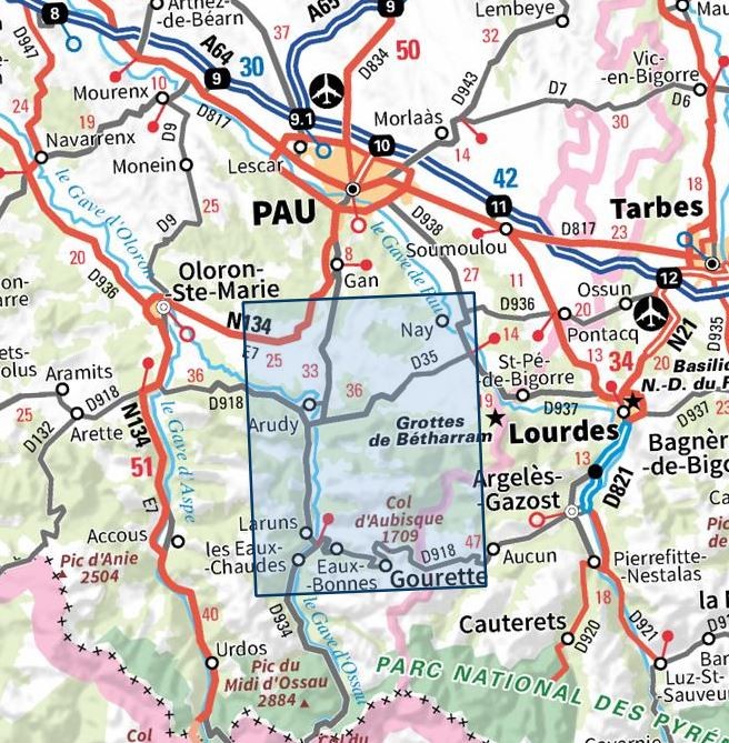 Carte IGN laruns gourette col aubisque vallee osseau 1546ET série Top 25
