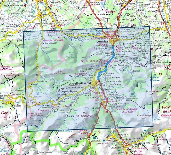 Carte IGN lourdes argeles gazost le lavedan 1647ET série Top 25
