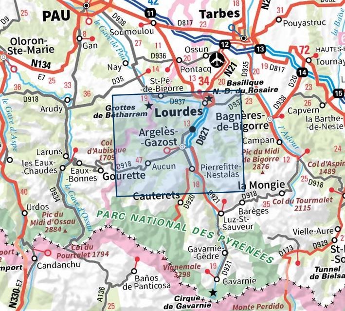 Carte IGN lourdes argeles gazost le lavedan 1647ET série Top 25