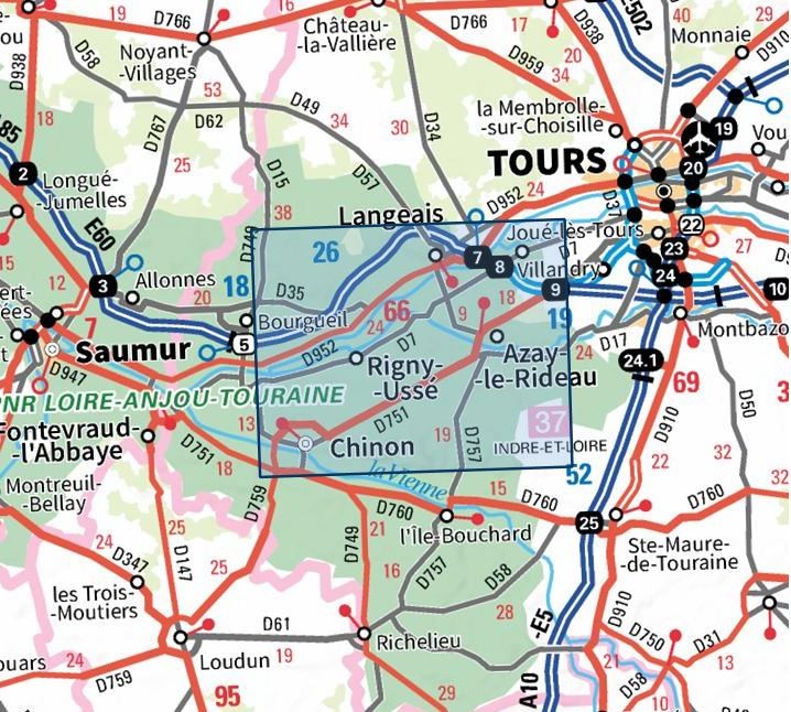 Carte IGN chinon langeais azay le rideau 1723ET série Top 25
