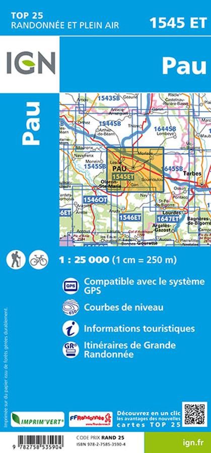 Carte IGN pau 1545ET série Top 25