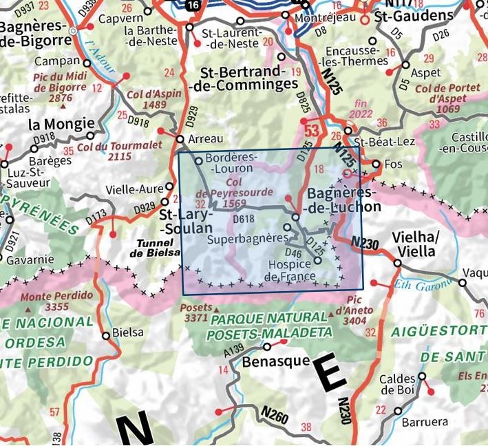 Carte IGN bagneres luchon lac d'Oô 1848OT série Top 25