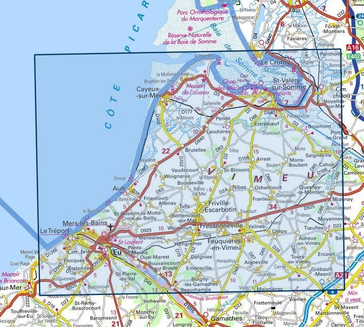 Carte IGN le treport saint valery sur somme 2107OT série Top 25