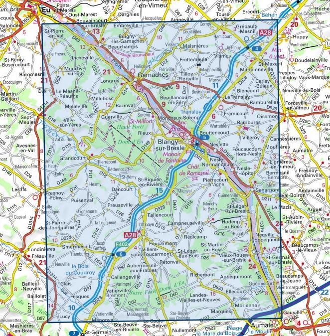Carte IGN foret eu blangy sur bresle gamaches 2108OT série Top 25