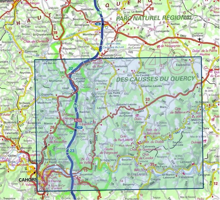 Carte IGN cahors saint cirq lapopie vallees du lot et du cele 2138OT série Top 25
