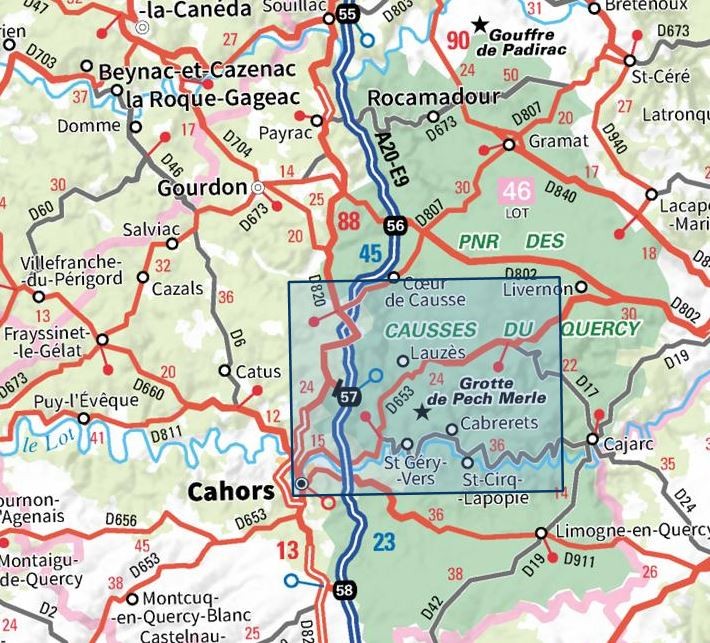 Carte IGN cahors saint cirq lapopie vallees du lot et du cele 2138OT série Top 25