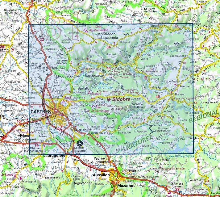 Carte IGN castres le sidobre parc national haut languedoc 2343ET série Top 25