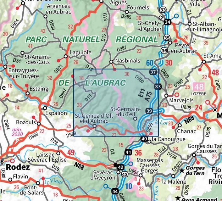 Carte IGN sainte eulalie olt Haute vallee du lot mont aubrac 2538OT série Top 25