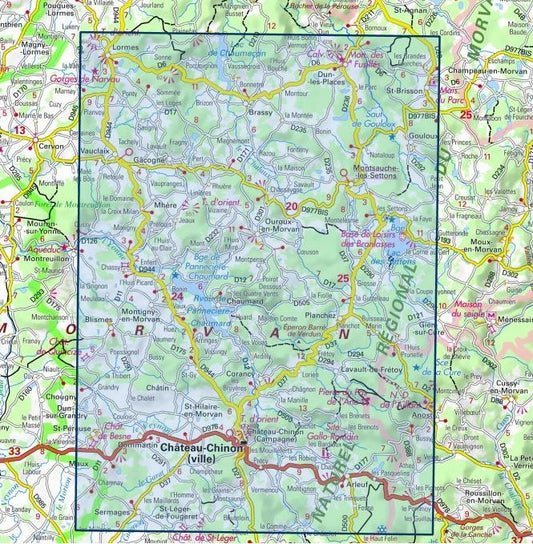 Carte IGN château chinon lac des settons parc national du morvan 2723ET série Top 25