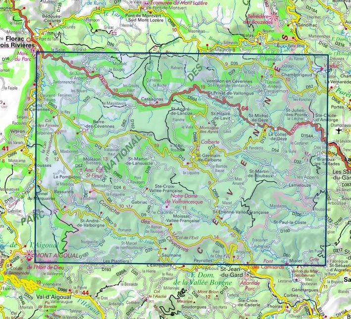Carte IGN corniche des cevennes parc national cevennes 2740ET série Top 25