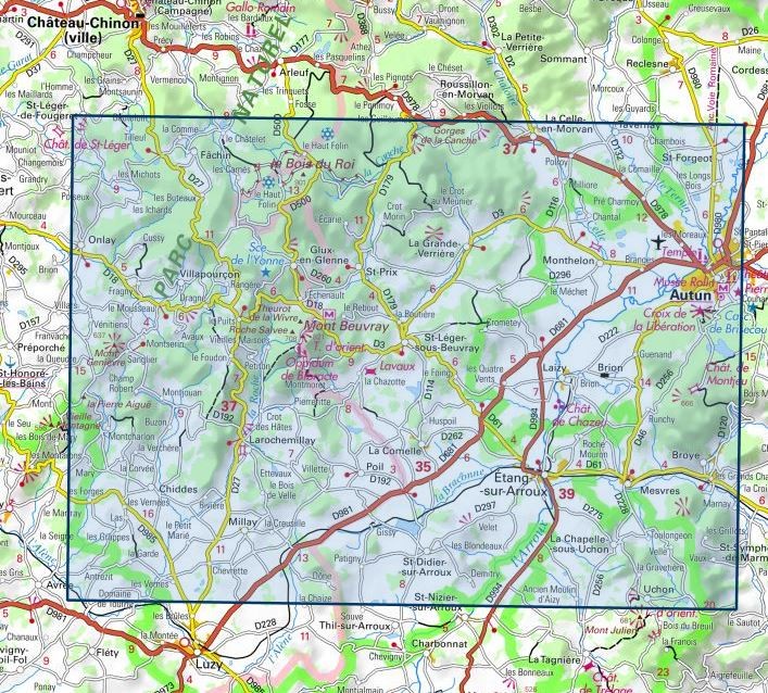 Carte IGN Autun Mont Beuvray parc national du morvan 2824OT série Top 25