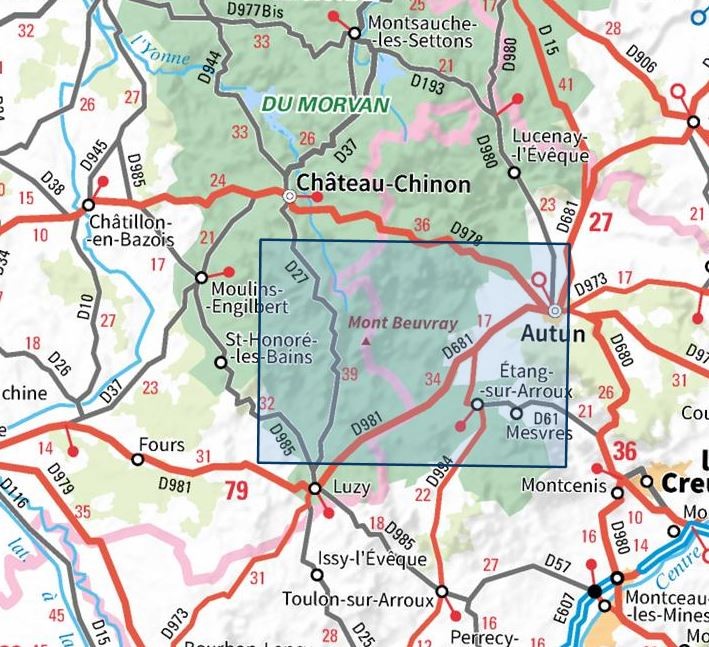 Carte IGN Autun Mont Beuvray parc national du morvan 2824OT série Top 25