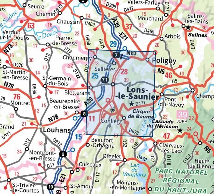 Carte IGN Lons-le-Saunier Poligny 3226ET série Top 25