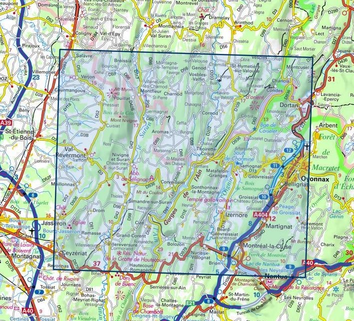 Carte IGN oyonnax gorges ain parc national haut jura 3228OT série Top 25