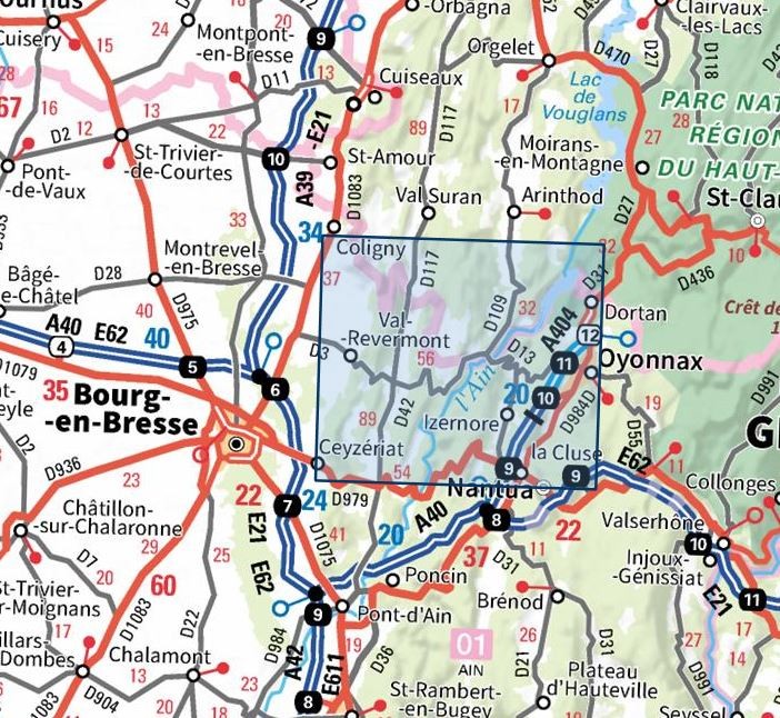 Carte IGN oyonnax gorges ain parc national haut jura 3228OT série Top 25