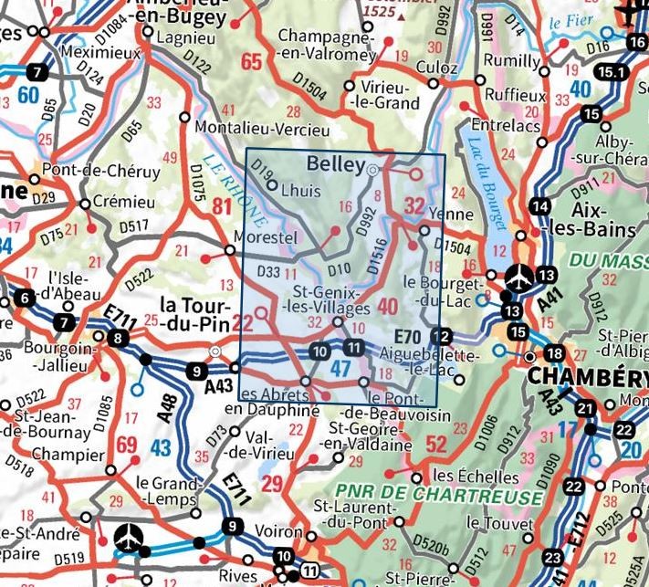 Carte IGN belley saint genix sur guiers sud bugey 3232ET série Top 25