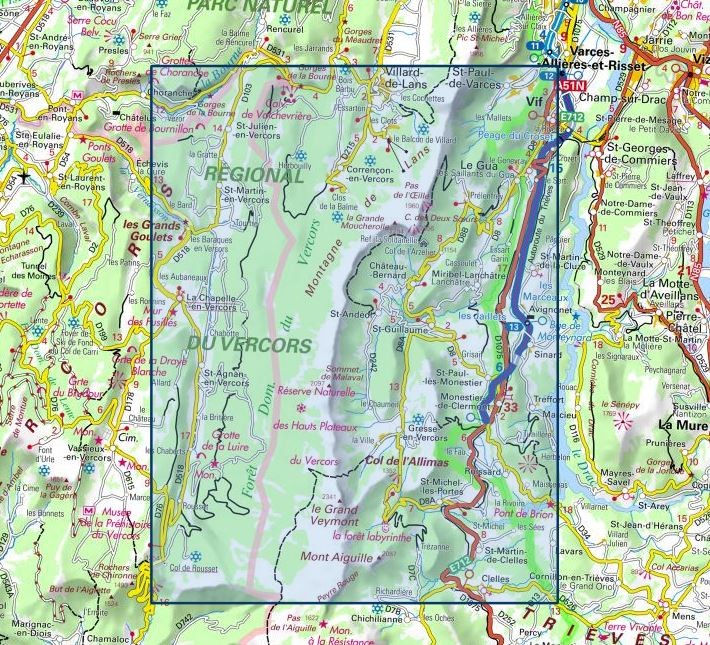 Carte IGN Villard-de-Lans Mont Aiguille parc vercors 3236OT série Top 25