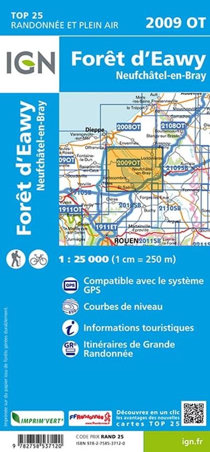 Carte IGN foret eawy neufchatel en bray 2009OT série Top 25