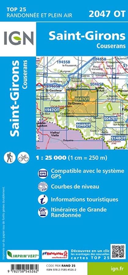 Carte IGN saint girons couserans 2047OT série Top 25