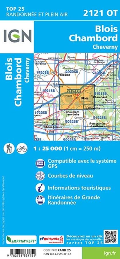 Carte IGN blois chambord cheverny 2121OT série Top 25