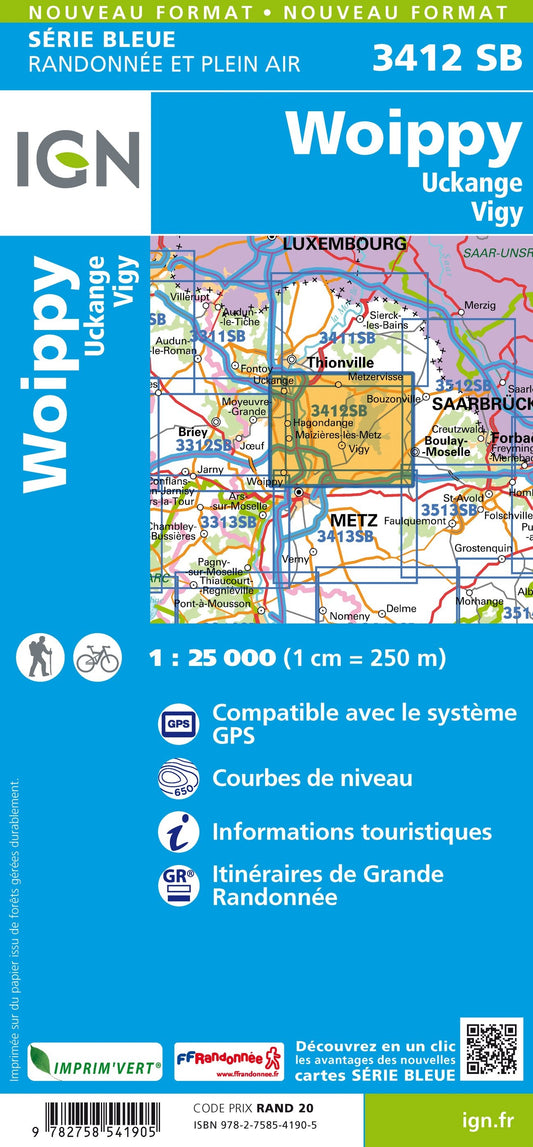 Carte randonnée Woippy/Uckange/Vigy | série Bleue IGN