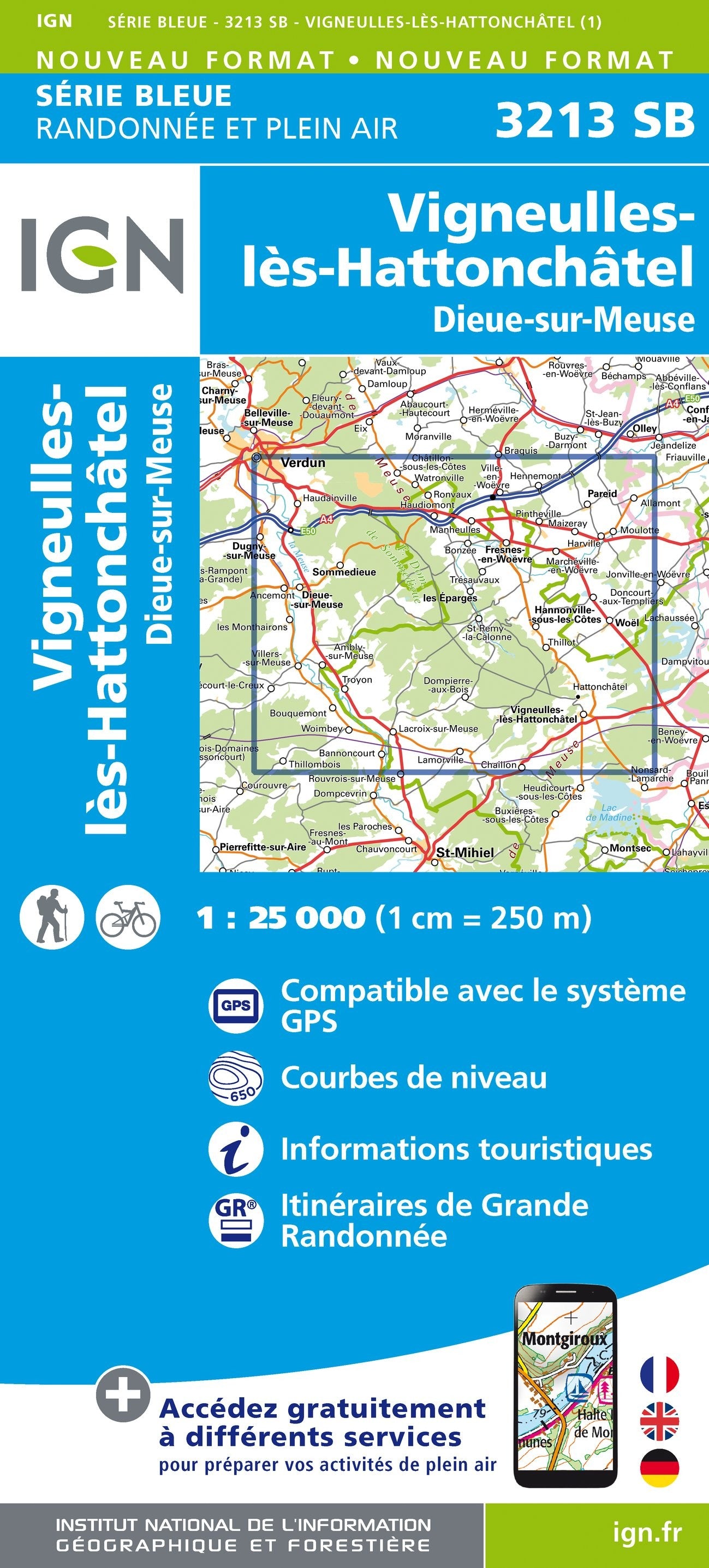 Carte randonnée Vigneulles-lès-Hattonchâtel/Dieue-sur-Meuse | série Bleue IGN