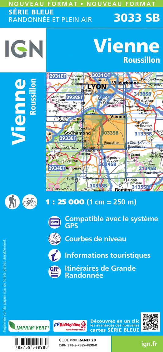Carte randonnée Vienne/Roussillon | série Bleue IGN