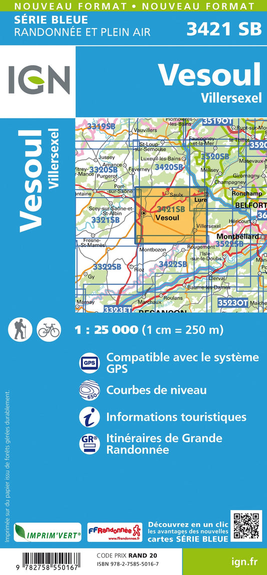 Carte randonnée Vesoul-Villersexel | série Bleue IGN
