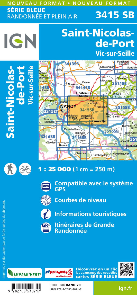 Carte randonnée St-Nicolas-de-Port/Vic-sur-Seille | série Bleue IGN