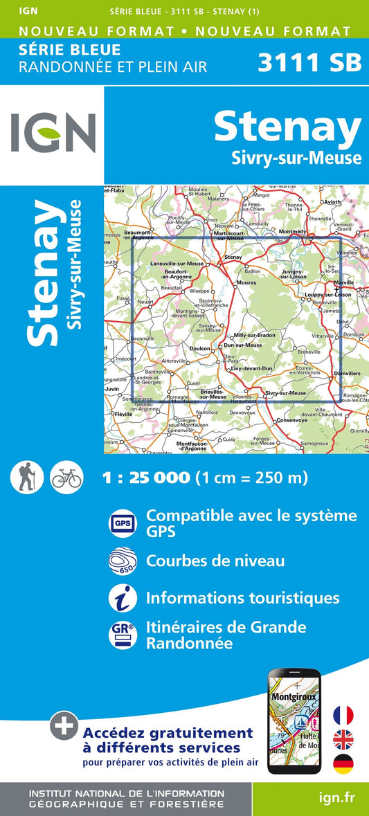 Carte randonnée Stenay/Sivry sur Meuse | série Bleue IGN