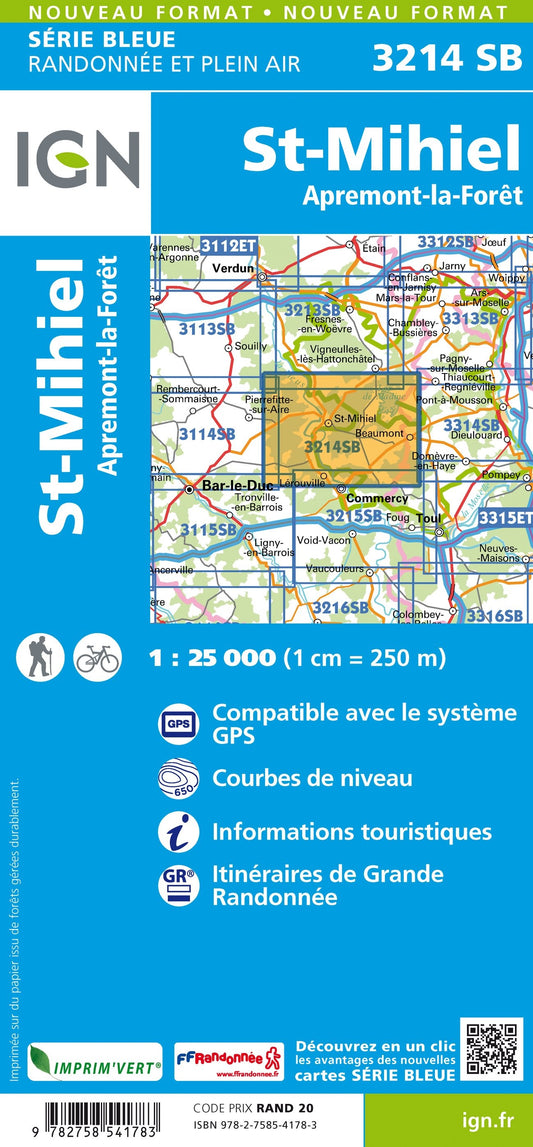 Carte randonnée Saint Mihiel/Apremont la Forêt | série Bleue IGN