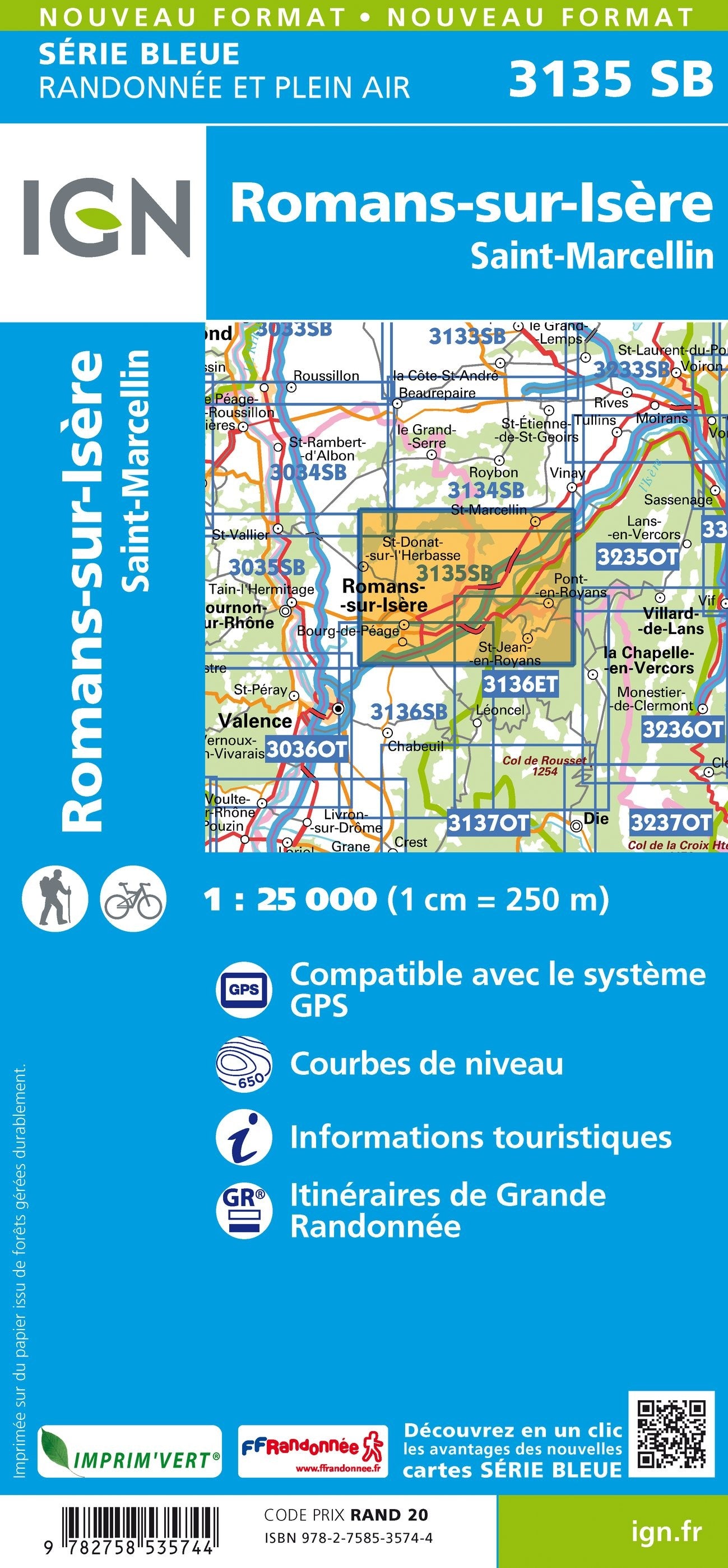 Carte randonnée Romans sur Isère/St Marcellin | série Bleue IGN