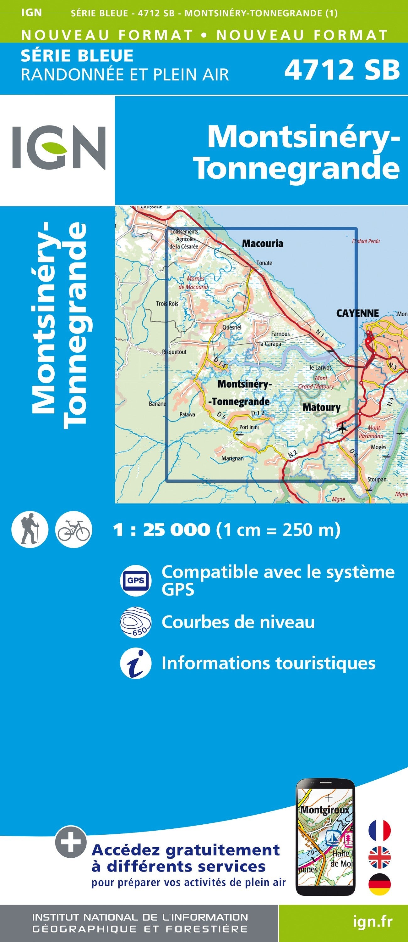 Carte randonnée Montsinéri.Tonnegrande (Guyane) | série Bleue IGN