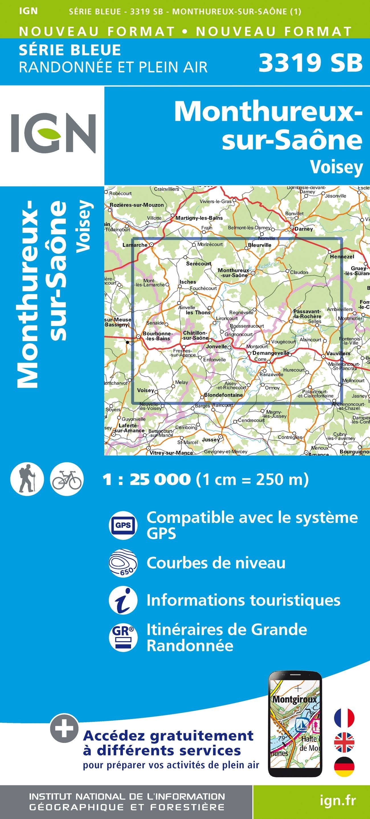 Carte randonnée Monthureux sur Saône/Voisey | série Bleue IGN