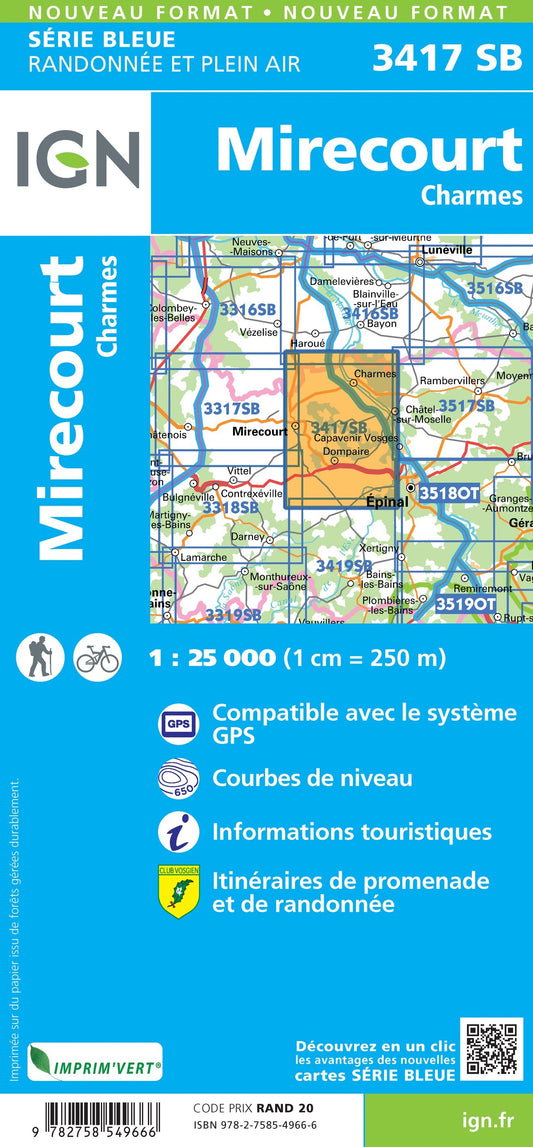 Carte randonnée Mirecourt.Charmes | série Bleue IGN